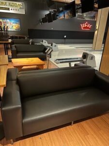 Newly reupholstered couches at Grand Central Bowl and Arcde